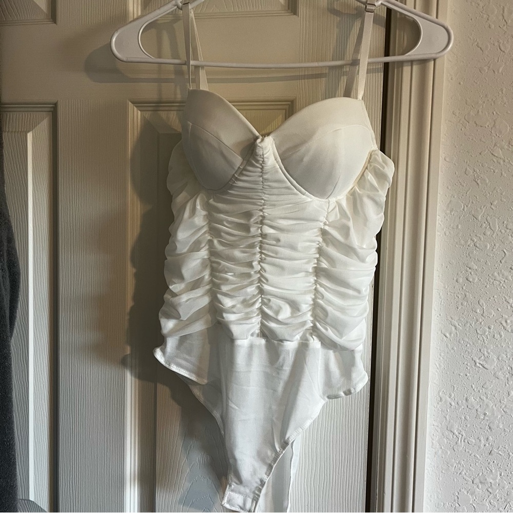 Elegant White Ruched Bodysuit